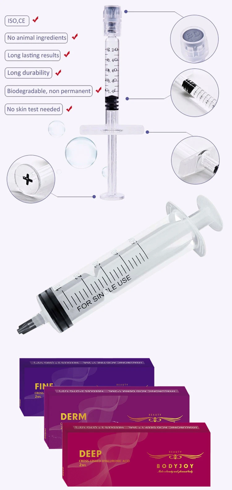 Factory Supply Acid Hyaluronic 10ml Dermal Filler Injection for Buttocks/Breast